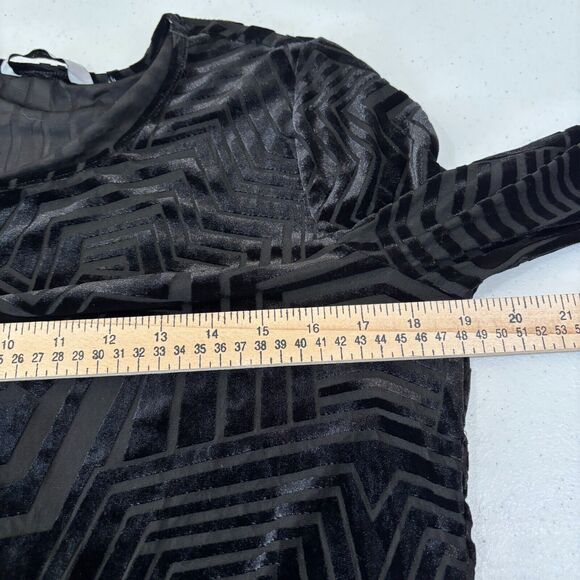 Semi Sheer Black Velvet Burnout Striped Top Longsleeves M Retro 70s Rave Goth - Picture 9 of 9